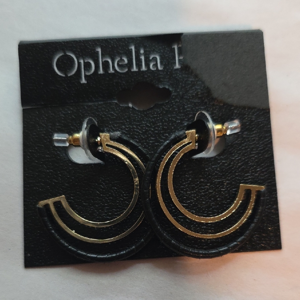 Ophelia Roe Black and Gold Hoop Earrings NWT